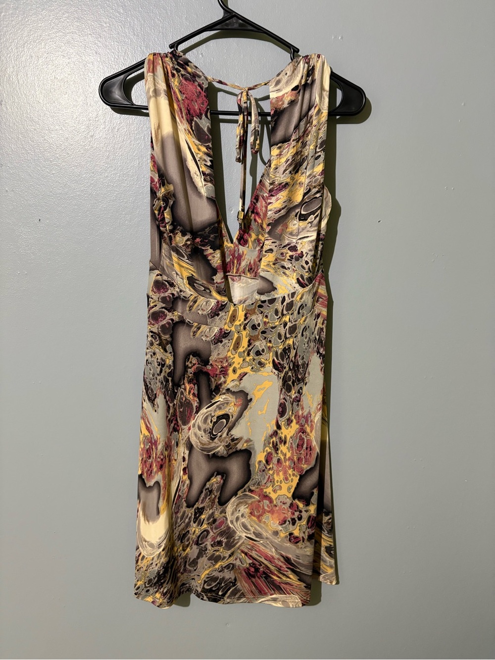 Ariella Abstract Marble Slip Dress in Yellow, Pink & Gray